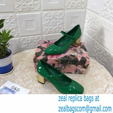 Dolce  &  Gabbana Heel 6.5cm Patent Leather Mary Janes Green with DG Karol Heel 2021